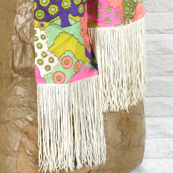 VINTAGE Scarf Retro Abstract Floral Fringe Belt Headband Rectangle 72 x 5 - Picture 3 of 9